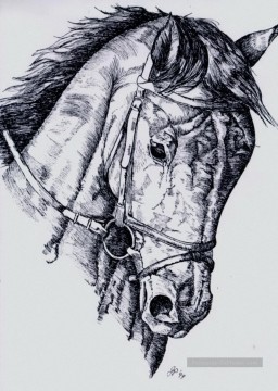  noir - croquis de crayon de cheval Noire et blanche